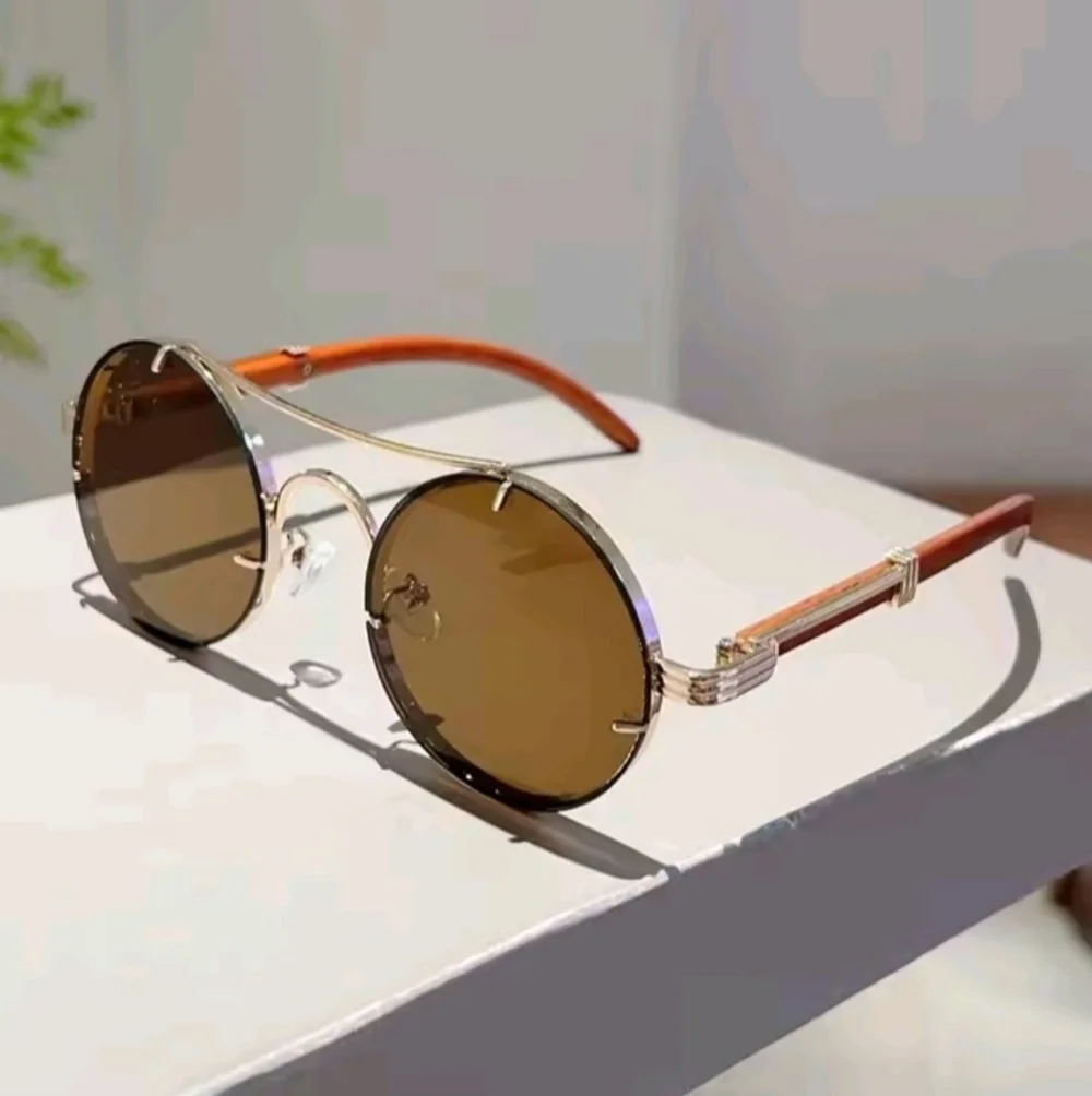 Round Gold and Brown Sunglasses